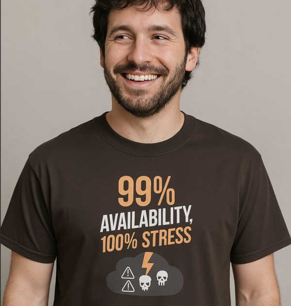 "99% Uptime, 100% Stress" Unisex Classic T-Shirt for Sysadmins, Cloud Engineers, and IT Pros